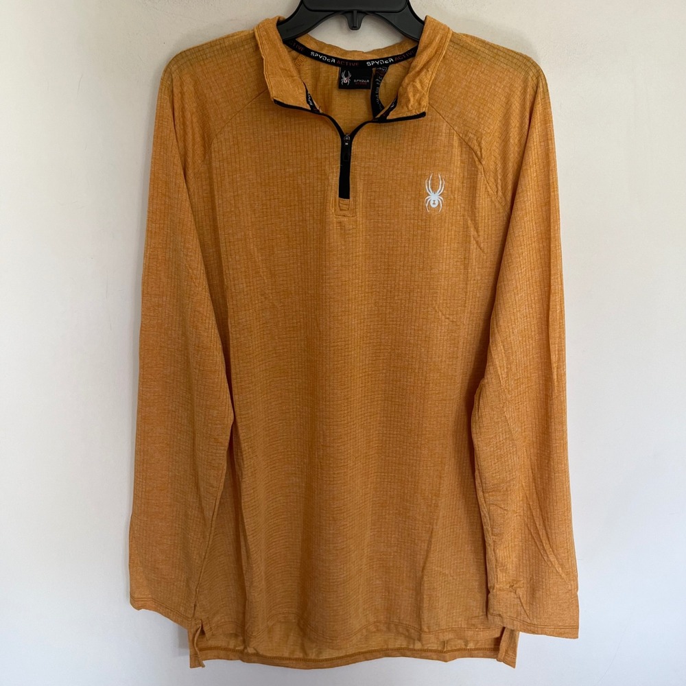 Spyder Active Mens Size XL Quarter Zip Pullover Yellow Grid Texture Long Sleeve